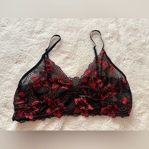 Elegant Black and Red Lace Bralette